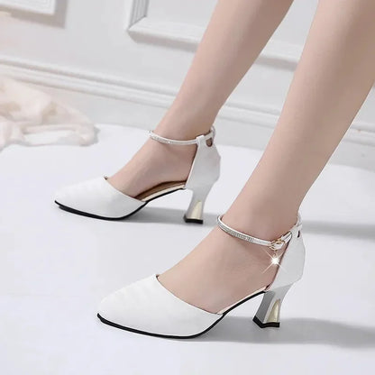 elegant fashion sweet white pu leather stiletto heel shoes for office career women casual street comfort spring summer pump ba38 - Merit Sell