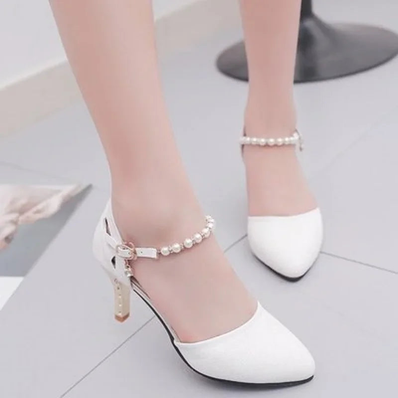 elegant fashion sweet white pu leather stiletto heel shoes for office career women casual street comfort spring summer pump ba38 - Merit Sell