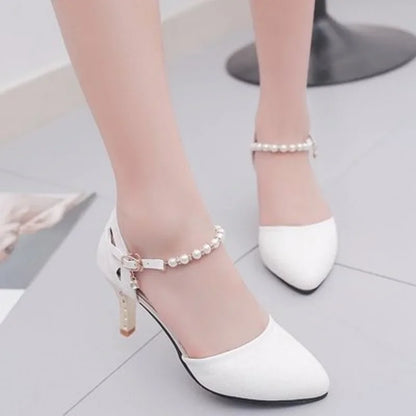 elegant fashion sweet white pu leather stiletto heel shoes for office career women casual street comfort spring summer pump ba38 - Merit Sell