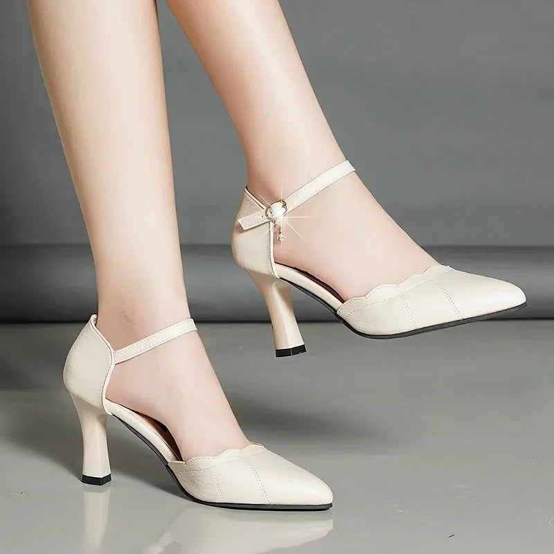 elegant fashion sweet white pu leather stiletto heel shoes for office career women casual street comfort spring summer pump ba38 - Merit Sell