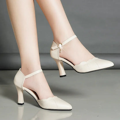 elegant fashion sweet white pu leather stiletto heel shoes for office career women casual street comfort spring summer pump ba38 - Merit Sell