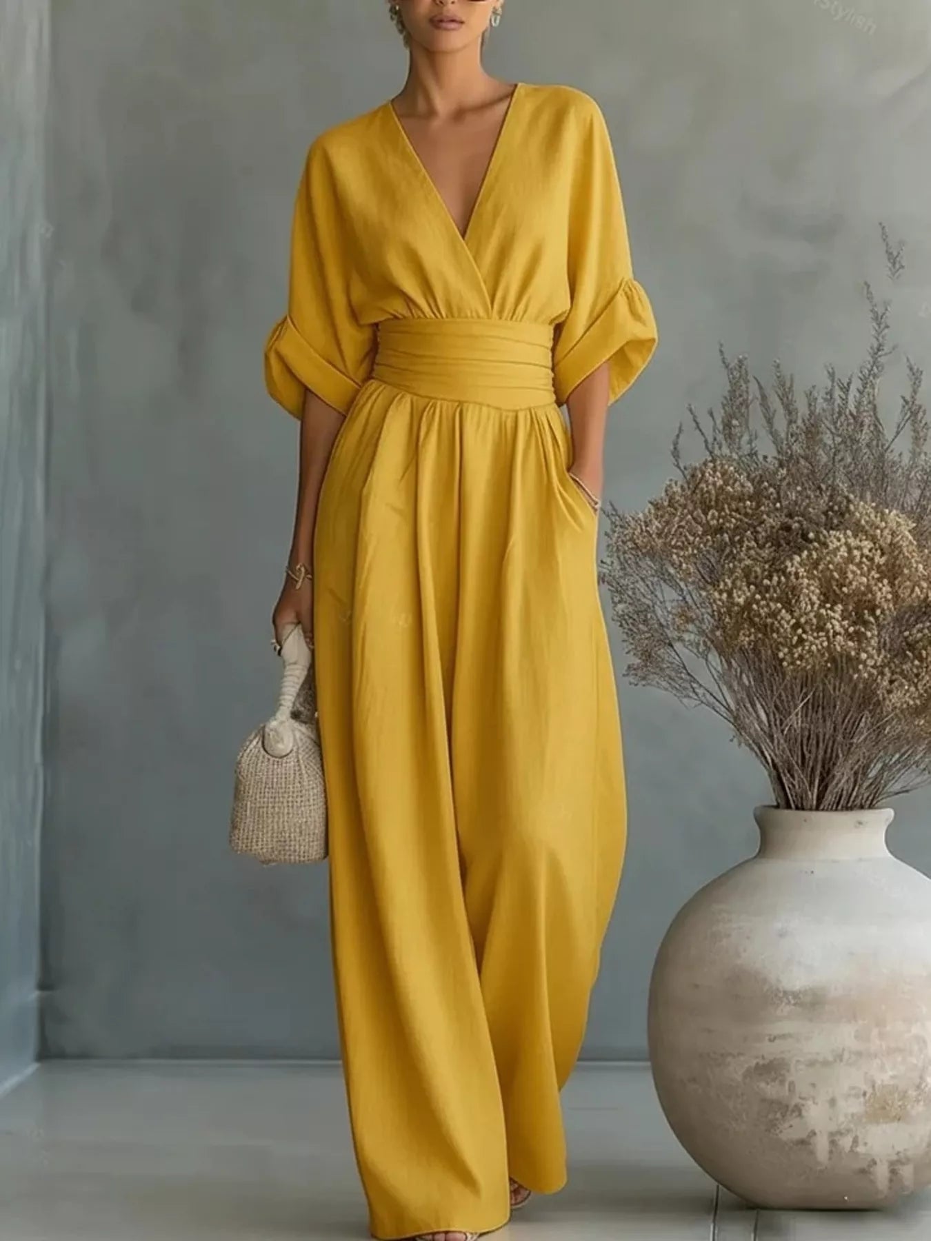 Full Size Half Sleeve Wide Leg Jumpsuit Plus Size - Merit Sell