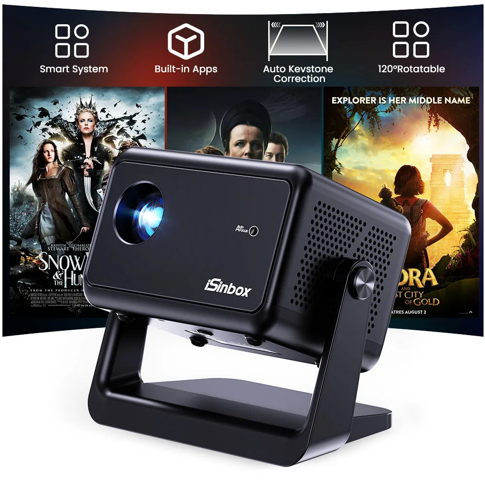 iSinbox 1080P Smart Projector 680ANSI Android 13 WiFi6 BT5.3 Portable Outdoor Home Video Beam Projector HDMI Auto Keystone - Merit Sell