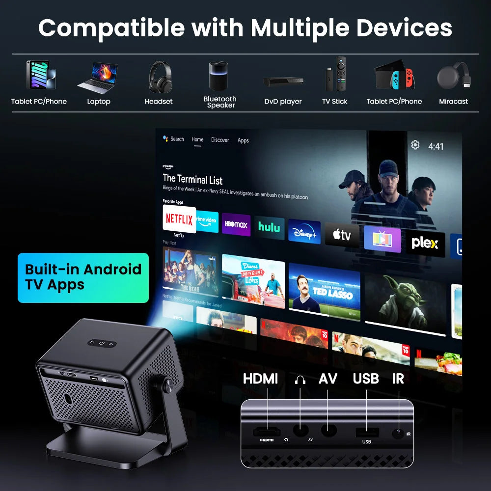 iSinbox 1080P Smart Projector 680ANSI Android 13 WiFi6 BT5.3 Portable Outdoor Home Video Beam Projector HDMI Auto Keystone - Merit Sell