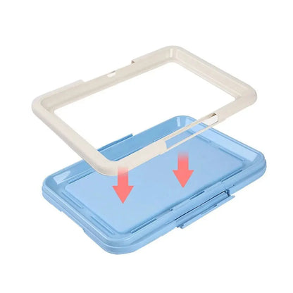 Merit Sell blue and white indoor potty for small dogs with detachable frame for easy cleaning