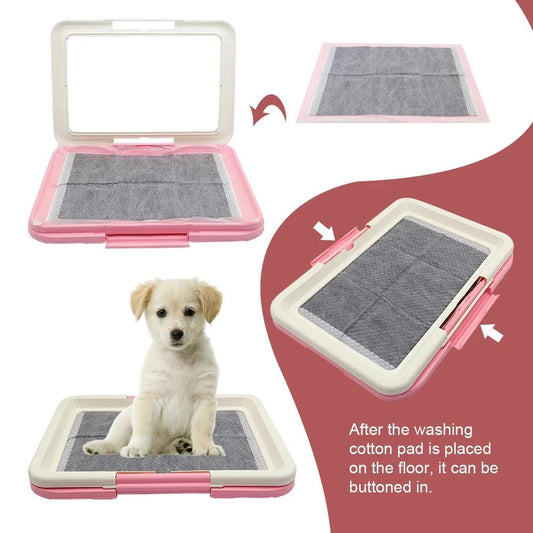 Indoor potty for small dogs with washable cotton pad and secure buttoned frame