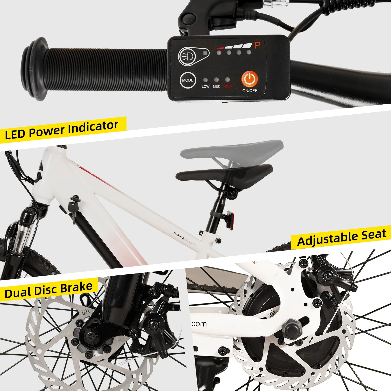 Merit Sell electric bike for kids ages 7 and up with LED power indicator adjustable seat and dual disc brake