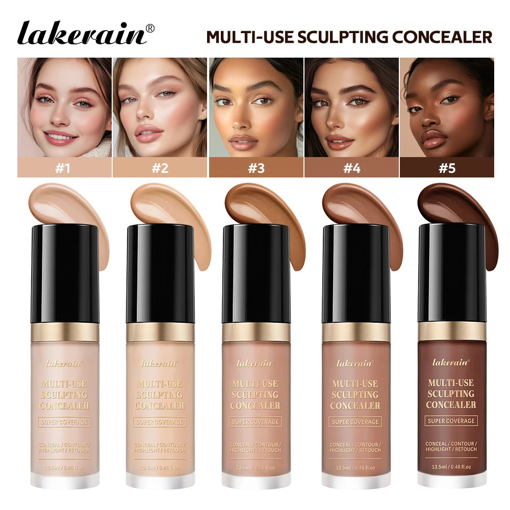lakerain 5 color multipurpose concealer natural finish brighten skin tone cover dark circles concealer liquid - Merit Sell