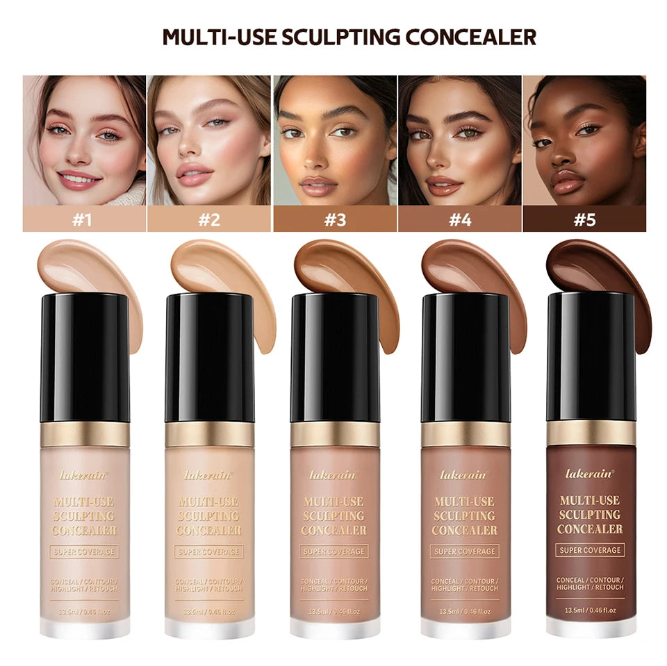 lakerain 5 color multipurpose concealer natural finish brighten skin tone cover dark circles concealer liquid - Merit Sell