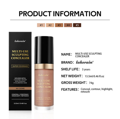 lakerain 5 color multipurpose concealer natural finish brighten skin tone cover dark circles concealer liquid - Merit Sell