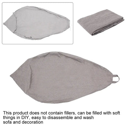 Merit Sell grey lazy sofa cover for living room shown flat, folded, and with a loop for easy handling