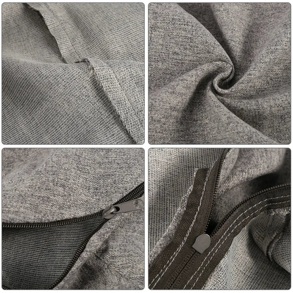 Close-up details of gray fabric and zipper of lazy sofa cover for living room by Merit Sell