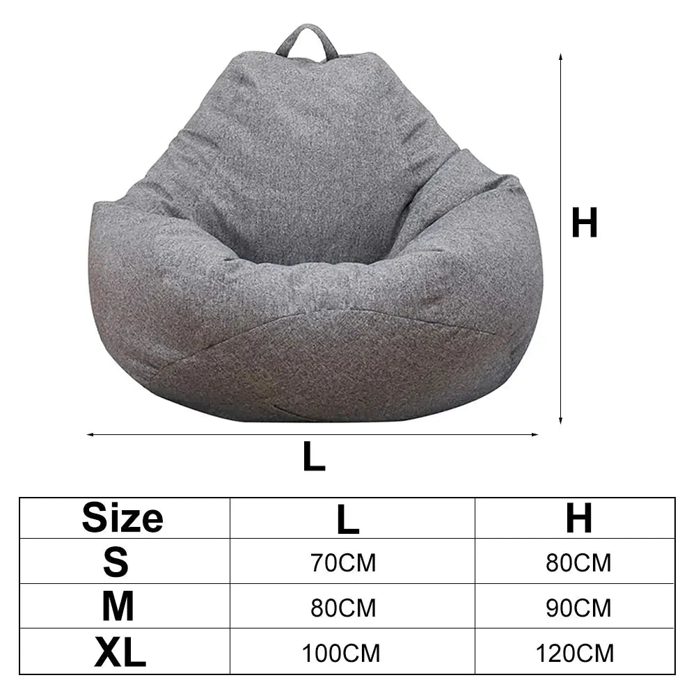 Gray lazy sofa cover for living room in bean bag style with size dimensions small medium and XL