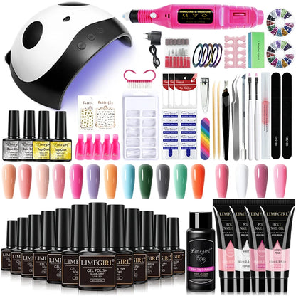 Merit Sell 54W nail lamp gel polish kit with LED lamp, electric drill, nail colors, gels, and manicure tools