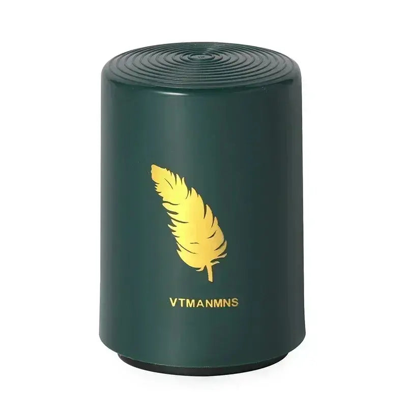 Merit Sell green magnetic automatic bottle opener with gold feather design on front
