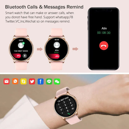 Custom dial fitness tracker watch by Merit Sell showing call and message reminder features on wrist