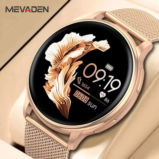 Rose gold custom dial fitness tracker watch with mesh band and digital display from Merit Sell