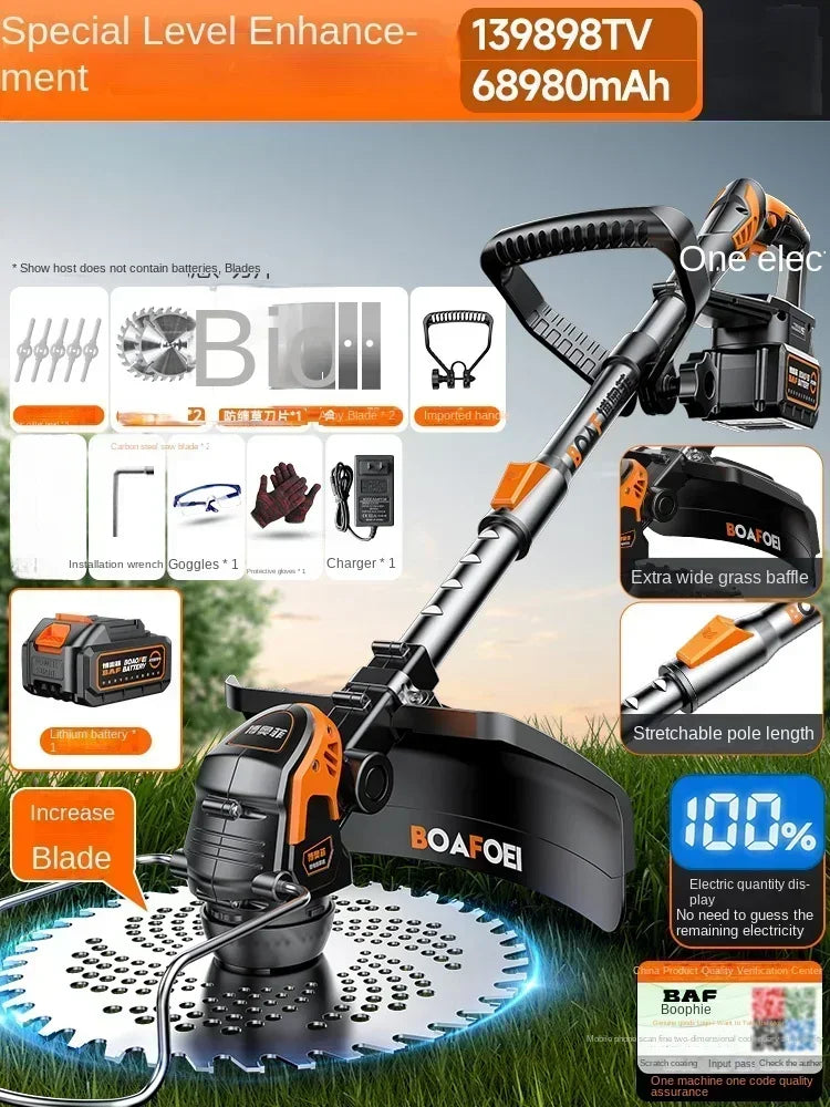 Multi-functional brush cutter for home with wide grass blade and adjustable pole for easy handling