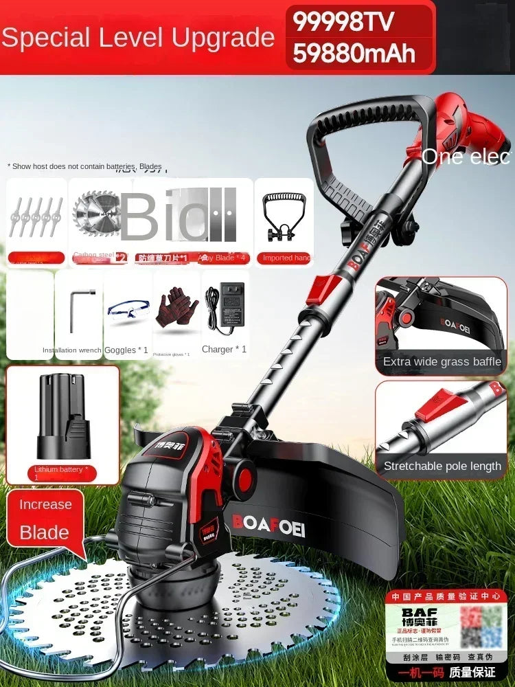 Multi-functional brush cutter for home with adjustable pole and powerful 59880mAh battery for easy lawn care