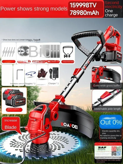 Multi-functional brush cutter for home featuring a powerful motor and extendable handle for easy use