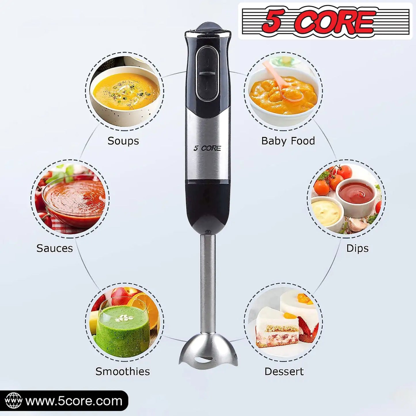 5Core 500W Immersion Hand Blender | Powerful Mixing