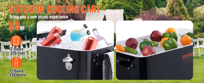VEVOR 80 Quart Rolling Ice Chest Cooler Cart Portable Bar Drink Cooler Beverage Bar Stand Up Cooler for Patio Backyard
