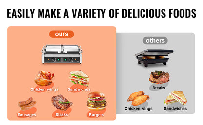VEVOR Commercial Panini Grill 3600W Electric Sandwich Panini Maker with Temp Control And 19"x9" for Hamburger Steak Bacon 110V