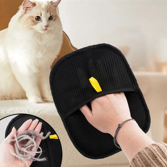 Merit Sell black pet hair remover glove with mesh texture for easy pet fur removal from furniture