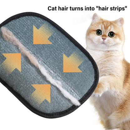 Merit Sell pet hair remover glove showing how cat hair collects into strips for easy cleaning