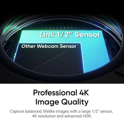 Insta360 Link 2 4K webcam sensor comparison highlighting large 1/2 inch sensor for professional 4K image quality