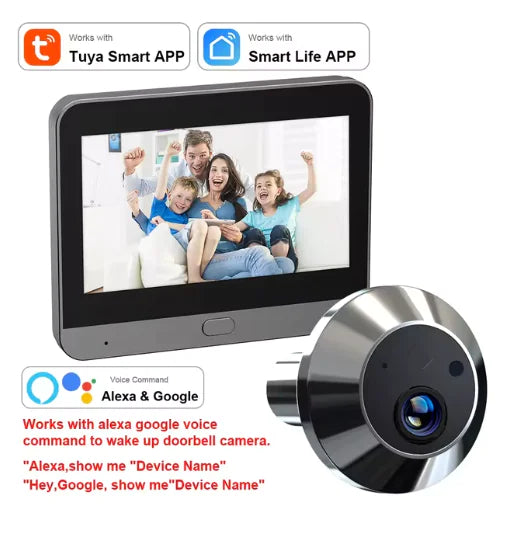 Mini Smart Tuya 3MP WiFi Door Peephole Camera - 140° Wide Angle, Battery-Powered Digital Viewer & Doorbell