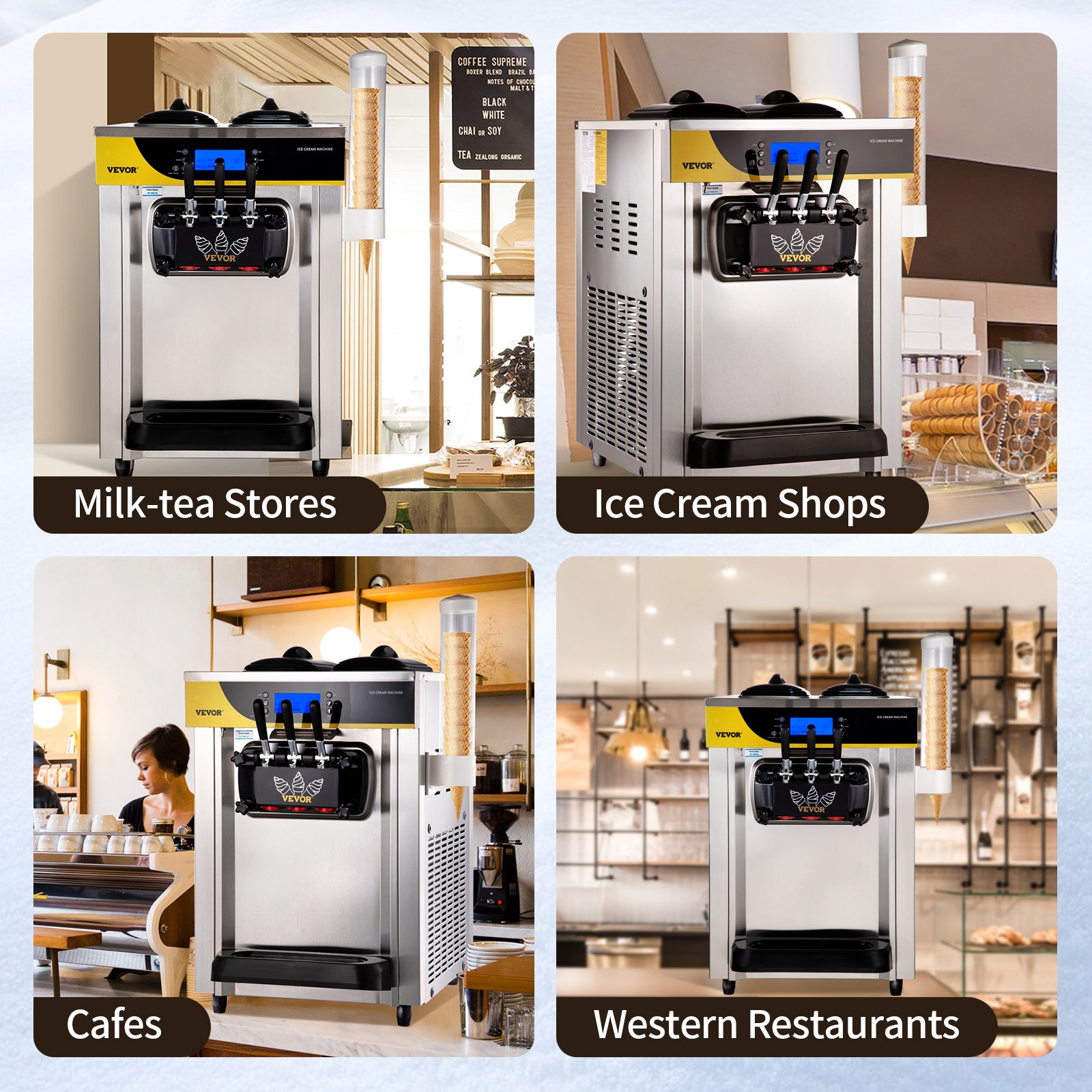 SucceBuy 22-30 L/H Soft Ice Cream Machines Commercial Tricolor Desktop Sweet Cone Freezing Equipment Vending Machine - Merit Sell