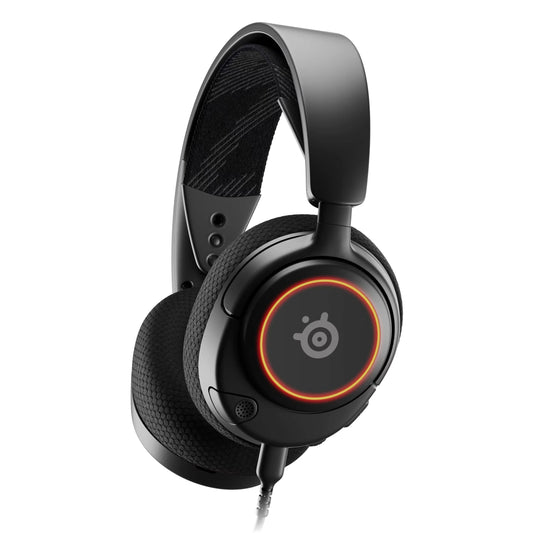 Black RGB wired headset with spatial surround sound and cushioned ear cups from Merit Sell