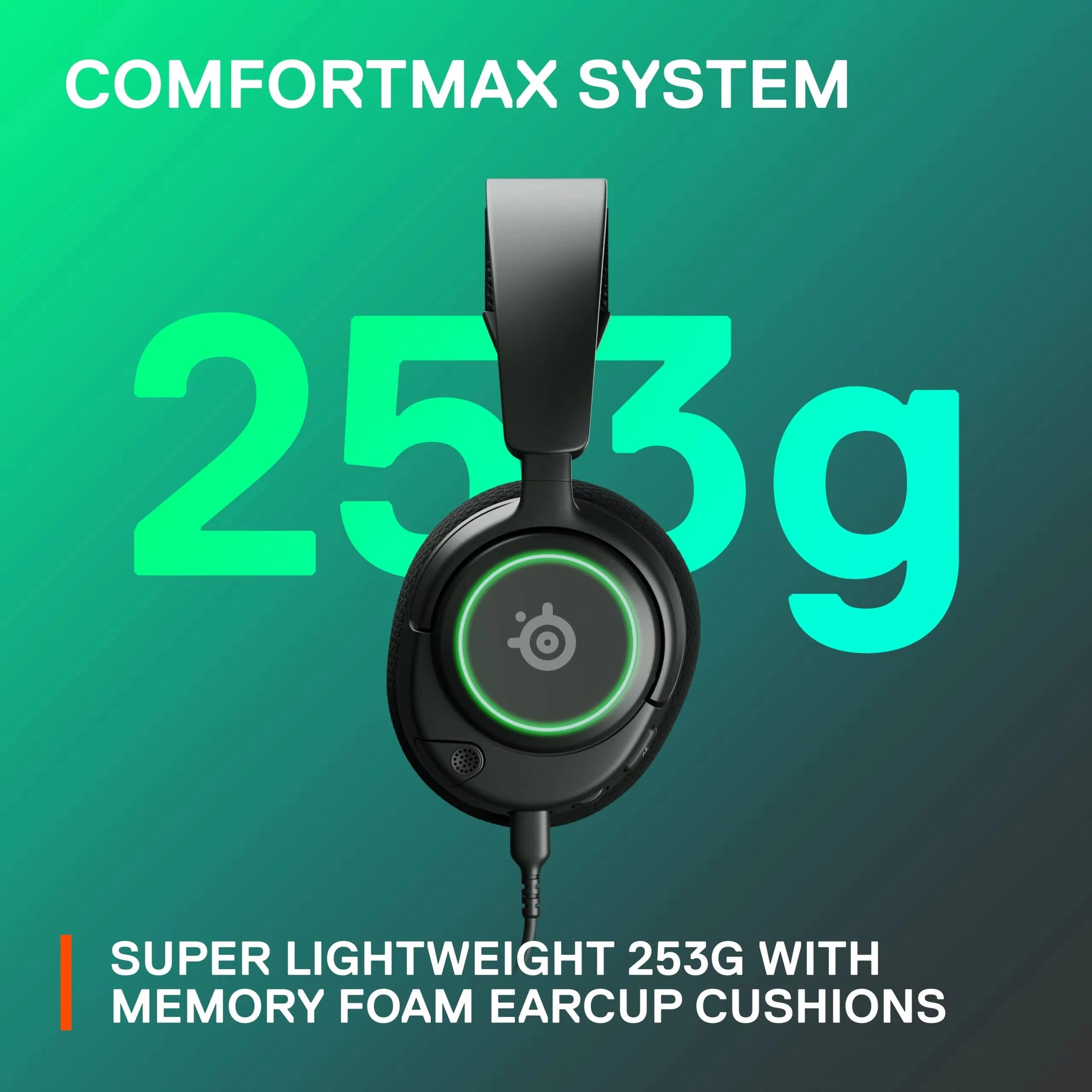 RGB wired headset with spatial surround sound lightweight 253g with memory foam earcup cushions