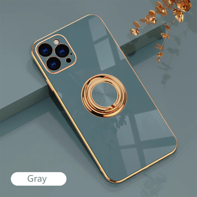 Luxury Plating Silicone Case with Metal Ring Holder